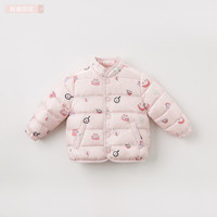 davebella戴维贝拉冬装新品男女童90绒保暖羽绒服 宝宝羽绒衣 粉底印花 130cm(7Y(建议身高120-130cm))