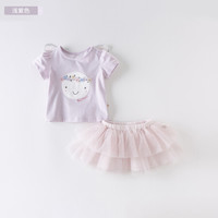 davebella戴维贝拉夏季新品儿童女童裙套装 公主宝宝短袖套装 浅紫色 90cm(建议身高80-90cm)