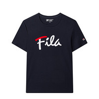 FILA 斐乐官方短袖T恤男情侣女T恤圆领休闲运动LOGO字母纯棉男女上衣 蔡徐坤力荐 群青蓝（男）-NV（F61M028104F） XS