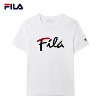 FILA 斐乐官方短袖T恤男情侣女T恤圆领休闲运动LOGO字母纯棉男女上衣 蔡徐坤力荐 标准白（男）-WT（F51M038196F） XS