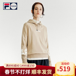 FILA FUSION 斐乐 女子连帽卫衣 2020秋季新款时尚运动潮流女装 浅棕-BG 180/96A/XXL