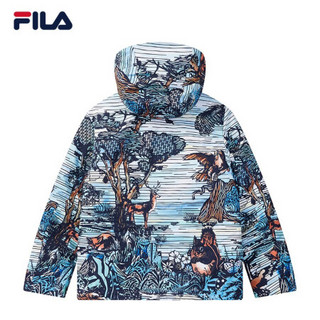 FILA 斐乐官方 男士羽绒服 2020年冬季黄景瑜同款时尚图案宽松保暖外套 勿忘我蓝-LB 185/104A/XXL