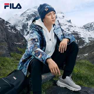 FILA 斐乐官方 男士羽绒服 2020年冬季黄景瑜同款时尚图案宽松保暖外套 勿忘我蓝-LB 185/104A/XXL