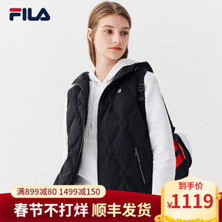 FILA 斐乐官方 女士羽绒马甲 2020年冬季休闲运动短款保暖外套女 正黑色-BK 155/76A/XS