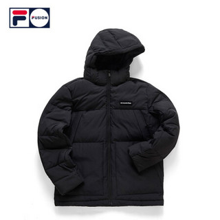 FILA FUSION 斐乐羽绒服男2020冬季新款保暖撞色连帽羽绒外套男 深黑-BK（宽松版型，建议拍小一码） 185/104A/XXL