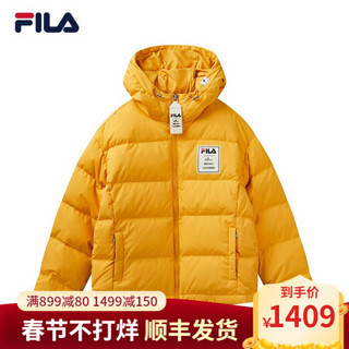 FILA x MIHARA 斐乐羽绒服女2020冬季新款LOGO连帽羽绒短款外套女 芒金黄-YE 155/76A/XS