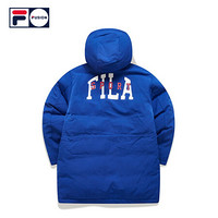 FILA FUSION 斐乐 中长款羽绒服男 2020年冬季新款保暖连帽外套 稠蓝-DB（宽松版型，建议拍小一码） 165/88A/S