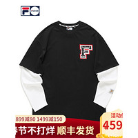 FILA FUSION 斐乐男士长袖T恤2021春季新款潮流拼接袖上衣 深黑-BK（宽松版型，建议拍小一码） 170/92A/M