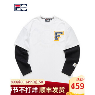 FILA FUSION 斐乐男士长袖T恤2021春季新款潮流拼接袖上衣 标准白-WT（宽松版型，建议拍小一码） 170/92A/M