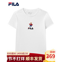 FILA 斐乐女装WHITE LINE系列官方女士T恤2021春季新款舒适肤经典针织短袖衫商场同款 标准白-WT 160/80A/S