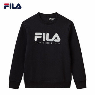 FILA 斐乐官方男子套头卫衣 2021春季新款休闲时尚LOGO卫衣男 正黑色-BK 180/100A/XL