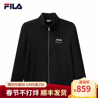 FILA 斐乐官方 男士针织上衣2021年春季新款长袖休闲运动外套 正黑色-BK 165/88A/S