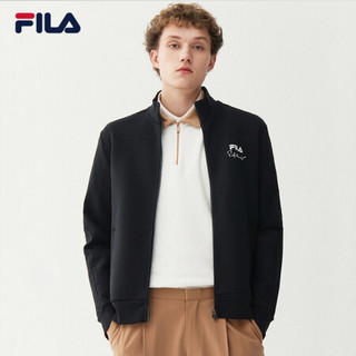 FILA 斐乐官方 男士针织上衣2021年春季新款长袖休闲运动外套 正黑色-BK 165/88A/S