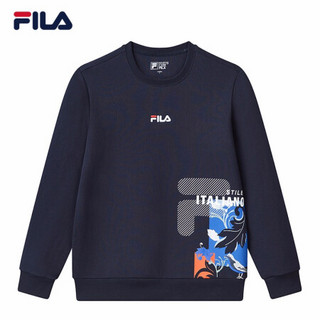 FILA 斐乐官方 男子套头卫衣长袖秋冬新款简约印花主题卫衣男 传奇蓝-NV 190/108A/XXXL