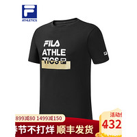 FILA ATHLETICS斐乐男士短袖T恤2021春季新款舒适短T运动服 深黑-BK 180/100A/XL