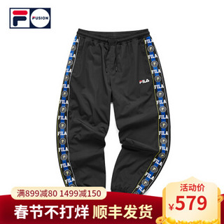 2-FILA FUSION 斐乐男士梭织长裤2020秋冬新款束脚串标宽松休闲卫裤 深黑-BK （宽松版型，建议拍小一码） 185/92A/XXL