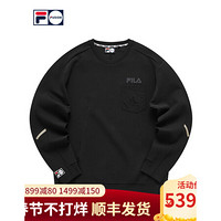 FILA FUSION 斐乐情侣卫衣 2021春季新款宽松圆领套头ins卫衣女 深黑-BK 170/92A/M