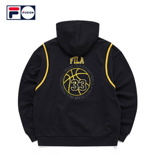 FILA FUSION斐乐连帽卫衣男子2020冬季新款休闲套头衫宽松版型 深黑-BK（宽松版型，建议拍小一码） 170/92A/M