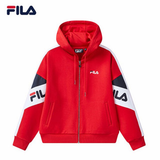 FILA 斐乐官方 女士针织外套2021年春季新款休闲运动长袖上衣女 传奇红-RD 160/80A/S