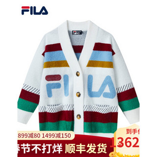 FILA 斐乐高圆圆同款马海毛针织开衫2021春季新款舒适针织外套女 云菇白-WT 155/76A/XS