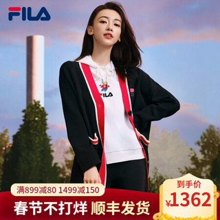 FILA 斐乐官方女士编织衫2021吴谨言同款小熊刺绣针织开衫外套女 传奇蓝-NV 170/88A/L