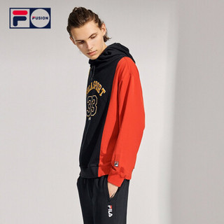 FILA FUSION 斐乐连帽卫衣男子2021春季新款休闲套头衫宽松版型 深黑-BK（宽松版型，建议拍小一码） 180/100A/XL