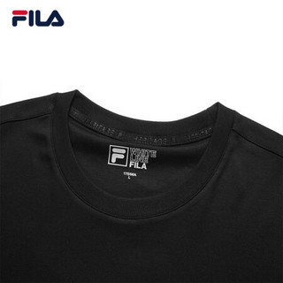 FILA 斐乐官方 男士短袖T恤 2021年春季休闲运动纯棉套头上衣 正黑色-BK 170/92A/M