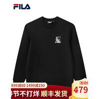 FILA 斐乐官方男子运动套头卫衣时尚圆领休闲2020年秋季冬季新款 正黑色-BK 185/104A/XXL