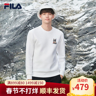 FILA 斐乐官方男子运动套头卫衣时尚圆领休闲2020年秋季冬季新款 标准白-AWT 165/88A/S