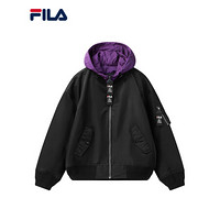 FILA x MIHARA斐乐官方男子连帽外套撞色休闲时尚梭织长袖上衣男 正黑色-BK 175/96A/L