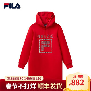 FILA 斐乐官方 女子连帽卫衣2021春季新款时尚运动长款卫衣女 传奇红-RD 155/76A/XS