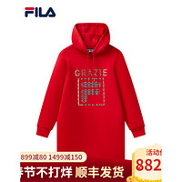 FILA 斐乐官方 女子连帽卫衣2021春季新款时尚运动长款卫衣女 传奇红-RD 155/76A/XS