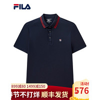 FILA 斐乐官方 男子针织短袖POLO衫2021春季新款时尚休闲POLO男 传奇蓝-NV 185/104A/XXL