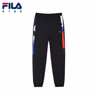 FILA KIDS 斐乐儿童中大童男童梭织长裤2021春季新品休闲裤潮运动 传奇蓝-NV 140