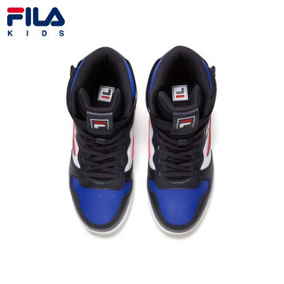 FILA斐乐童鞋男童女童高帮板鞋2020年冬季新款运动鞋儿童篮球鞋子 蓝绸色/传奇蓝-BN-男 34码/内长21.5cm