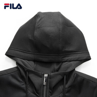 FILA 斐乐官方女子长款连帽外套春秋针织长袖开衫女 正黑色-BK 170/88A/L