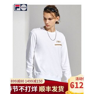 FILA 斐乐官方男子卫衣2021春季新款圆领百搭长袖运动服套头衫 标准白-WT 175/96A/L