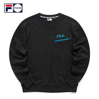 FILA 斐乐官方男子卫衣2021春季新款圆领百搭长袖运动服套头衫 深黑-BK 185/104A/XXL