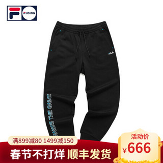 2-FILA FUSION 斐乐男士针织长裤2021春季新款束脚裤字母卫裤运动裤 深黑-BK 190/96A/XXXL