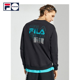 FILA 斐乐官方男子卫衣2021春季新款圆领百搭长袖运动服套头衫 深黑-BK 185/104A/XXL