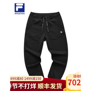 FILA ATHLETICS 斐乐男士针织长裤2021春季新款束脚系带潮休闲裤 深黑-BK 185/92A/XXL