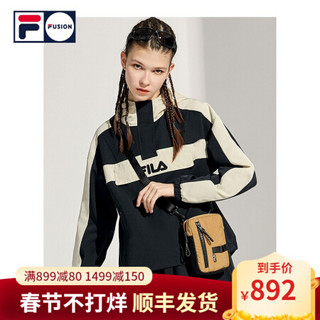 FILA FUSION斐乐女士运动外套2021春季新款潮流宽松套头卫衣女 深黑-BK （宽松版型，建议拍小一码） 180/96A/XXL