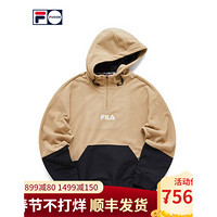 FILA FUSION 斐乐 男子连帽卫衣 2021春季新款拼接街头潮流卫衣 焦卡其-DK 180/100A/XL