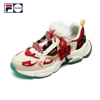 FILA FUSION RJV跑步鞋2021春季女ins新年限定版复古男老爹鞋情侣 米色/深红-AR 36