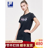 FILA ATHLETICS 斐乐女士短袖T恤2021春季新款时尚专业运动训练T 深黑-BK 175/92A/XL