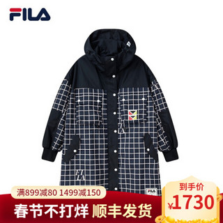 FILA x MIHARA 斐乐女士运动外套2021春季新款联名梭织连帽风衣女 藏青色拼梦幻紫格纹-NV 170/88A/L