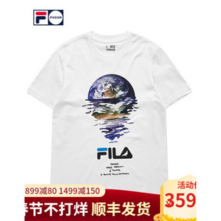 FILA FUSION斐乐官方男子短袖T恤2021夏季新款潮牌印花短袖圆领上衣 云白-WT 190/108A/XXXL