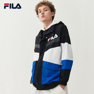 FILA 斐乐官方男士运动外套2021春季新款拼接撞色潮流梭织外套男 正黑色-BK 170/92A/M