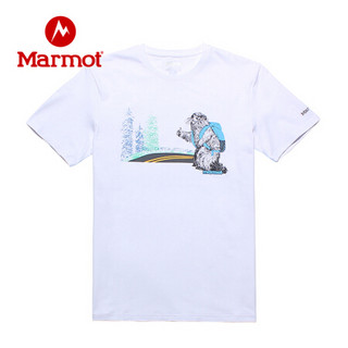 Marmot/土拨鼠20新款户外时尚印花logo圆领棉感短袖男T恤 金黄色8995 XXL 欧码偏大