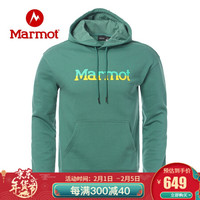 marmot/土拨鼠20秋冬运动柔软休闲印花logo圆领带帽套头卫衣男户外 鳄鱼绿4764(51351) M 欧码偏大
